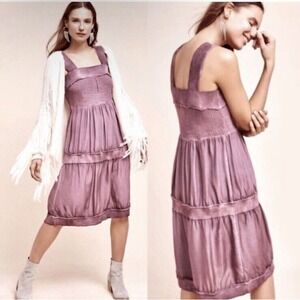 Anthropologie E by Eloise Silk Babydoll Slip Dress Sweater Trim Size Large